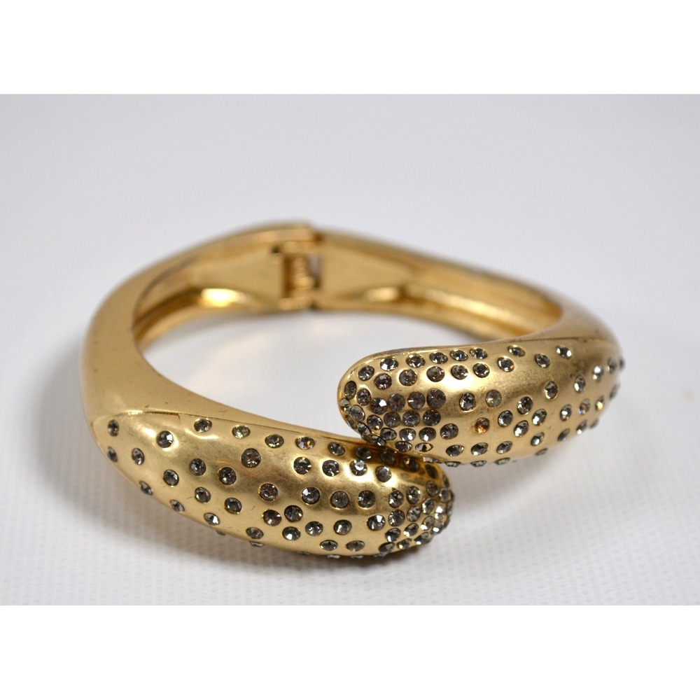 lia sophia Diamond Dust Gold Tone Hinged Bracelet Clear Rhinestones at Each‎ End